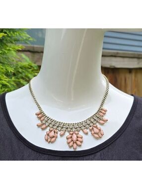 Boutique Peach Marquise Statement Necklace Gold Peach Crystals Art Deco Vibe